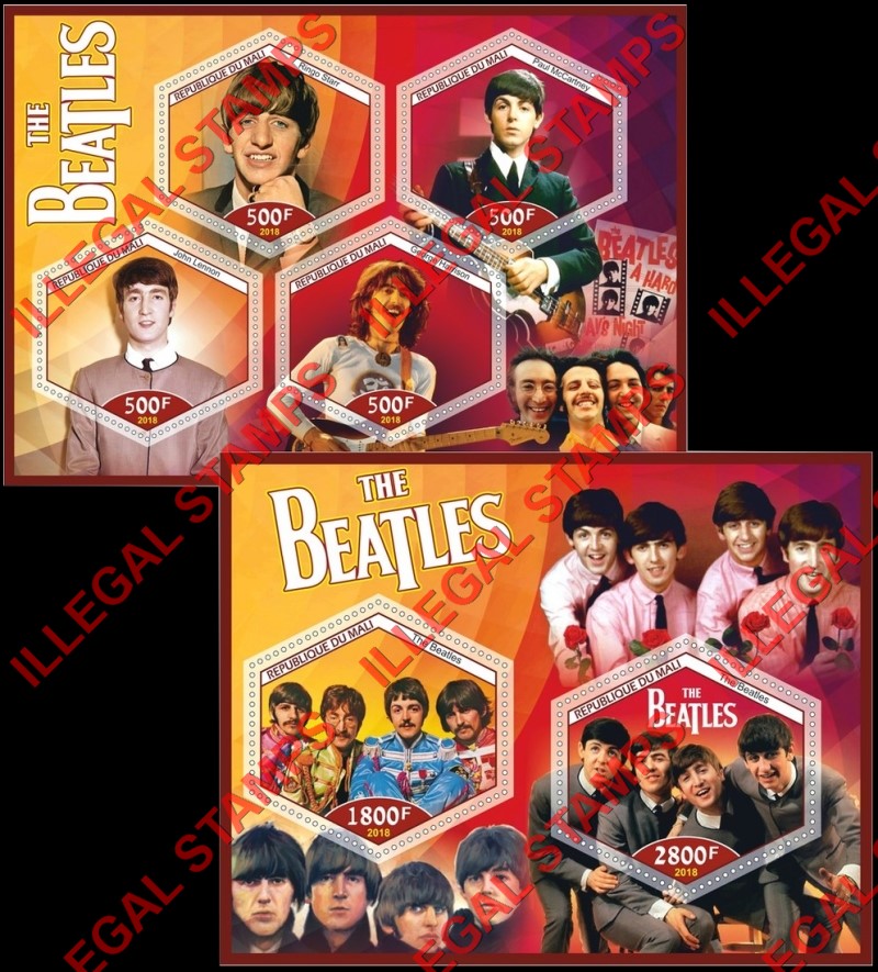 Mali 2018 The Beatles Illegal Stamp Souvenir Sheets of 4 and 2