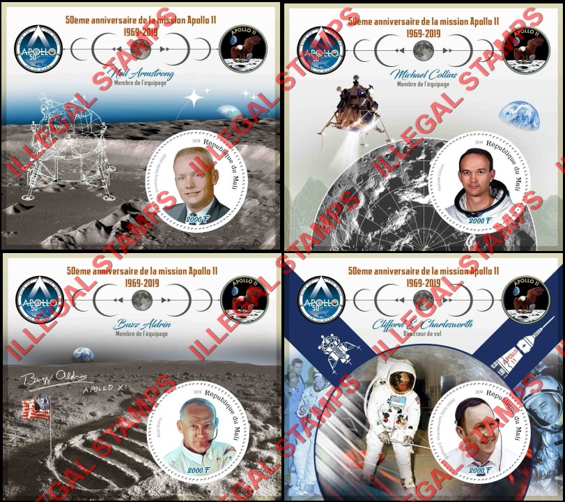 Mali 2019 Apollo 11 Illegal Stamp Souvenir Sheets of 1 (Part 1)