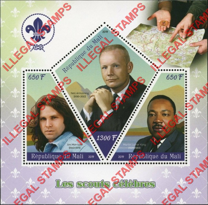 Mali 2019 Celebrity Scouts Illegal Stamp Souvenir Sheet of 3