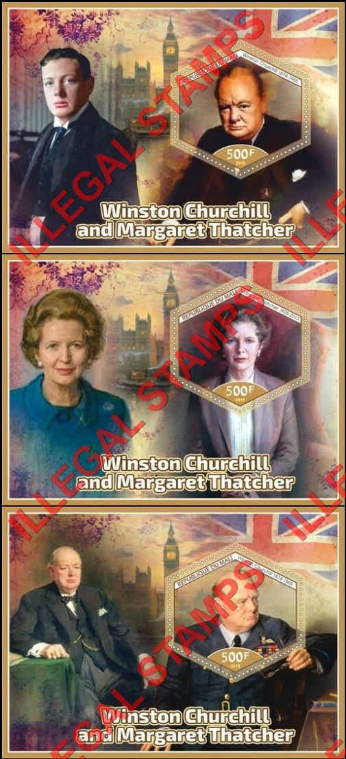 Mali 2019 Winston Churchill and Margaret Thatcher Illegal Stamp Souvenir Sheets of 1 (Part 1)