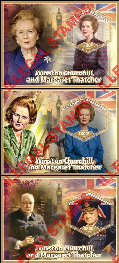 Mali 2019 Winston Churchill and Margaret Thatcher Illegal Stamp Souvenir Sheets of 1 (Part 2)