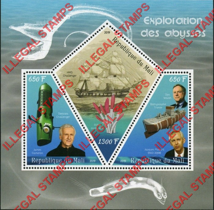 Mali 2019 Exploration of the Abyss Illegal Stamp Souvenir Sheet of 3