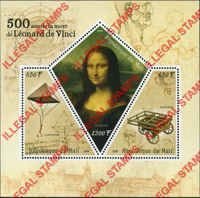 Mali 2019 Leonardo da Vinci Illegal Stamp Souvenir Sheet of 3