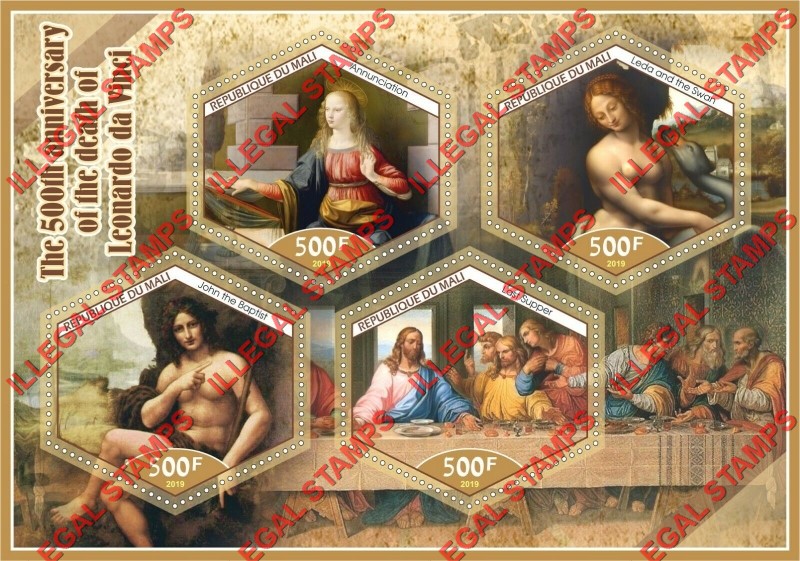 Mali 2019 Leonardo da Vinci Paintings Illegal Stamp Souvenir Sheet of 4