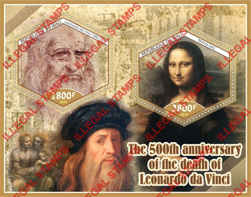 Mali 2019 Leonardo da Vinci Paintings Illegal Stamp Souvenir Sheet of 2