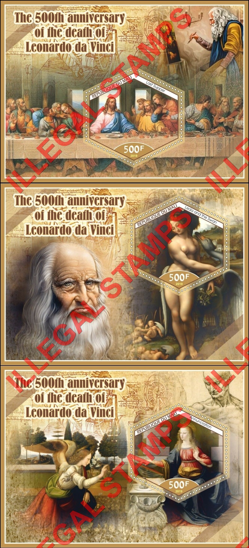 Mali 2019 Leonardo da Vinci Paintings Illegal Stamp Souvenir Sheets of 1 (Part 1)