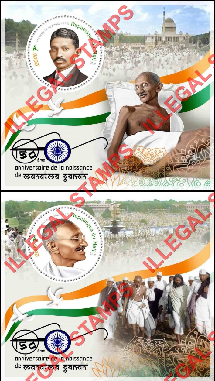 Mali 2019 Mahatma Gandhi Illegal Stamp Souvenir Sheets of 1 (Part 1)