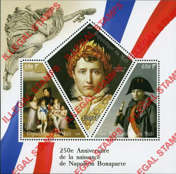 Mali 2019 Napoleon Bonaparte Illegal Stamp Souvenir Sheet of 3