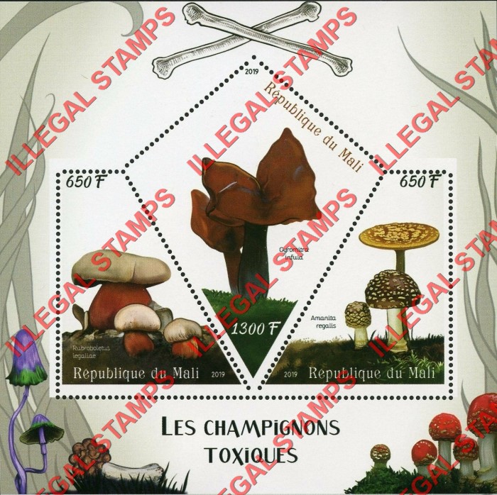 Mali 2019 Poisonous Mushrooms Illegal Stamp Souvenir Sheet of 3