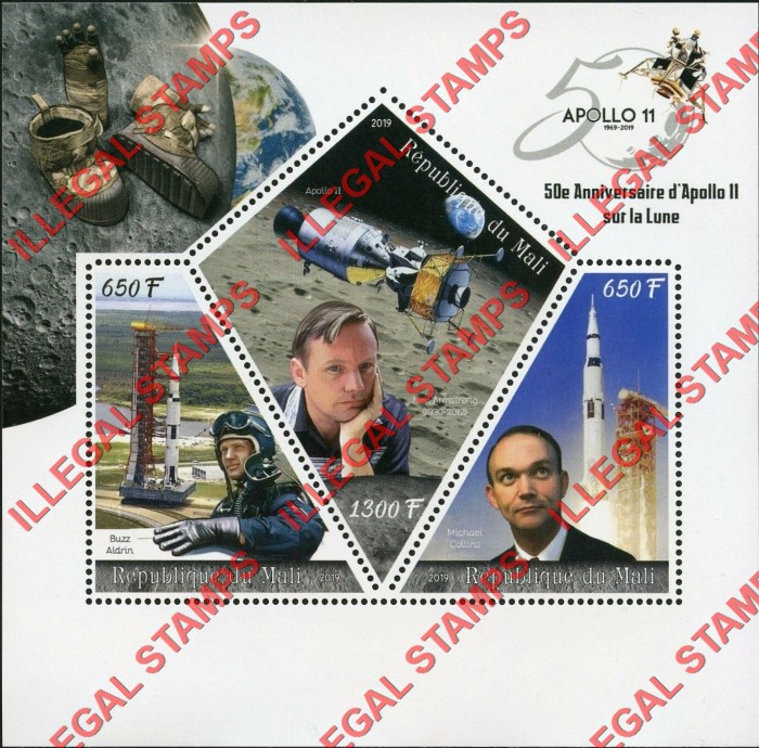 Mali 2019 Space Apollo 11 Astronauts Illegal Stamp Souvenir Sheet of 3