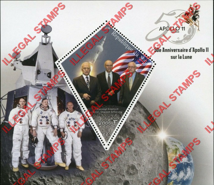 Mali 2019 Space Apollo 11 Astronauts Illegal Stamp Souvenir Sheet of 1