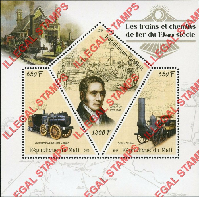 Mali 2019 Trains of the 19th Century Illegal Stamp Souvenir Sheet of 3