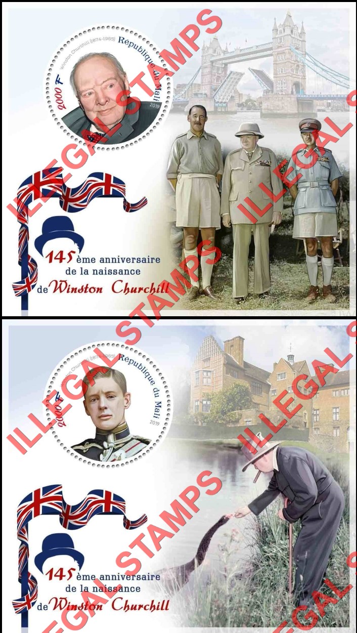 Mali 2019 Winston Churchill Illegal Stamp Souvenir Sheets of 1 (Part 1)