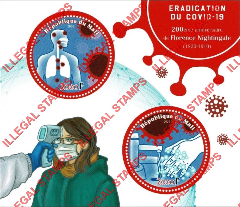 Mali 2020 Covid-19 Eradication 200th Anniversary of Florence Nightingale Illegal Stamp Souvenir Sheet of 2