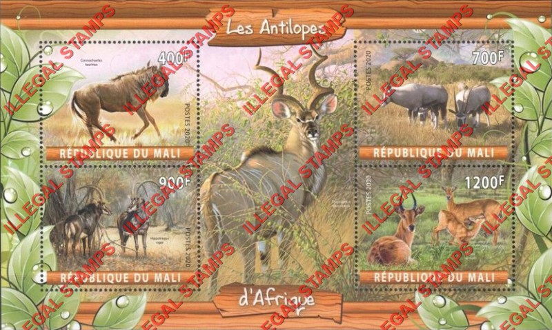 Mali 2020 Antelope Illegal Stamp Souvenir Sheet of 4
