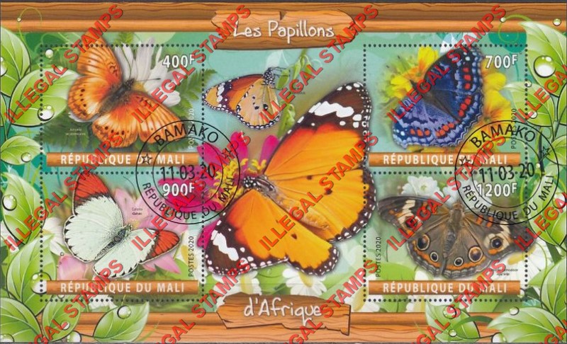 Mali 2020 Butterflies in Africa Illegal Stamp Souvenir Sheet of 4