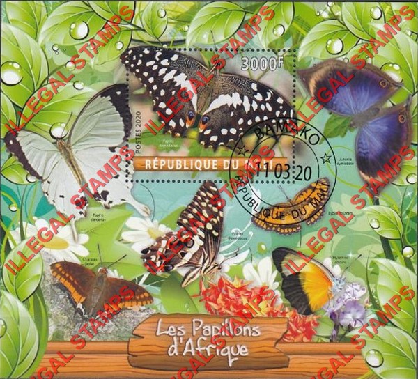 Mali 2020 Butterflies in Africa Illegal Stamp Souvenir Sheet of 1