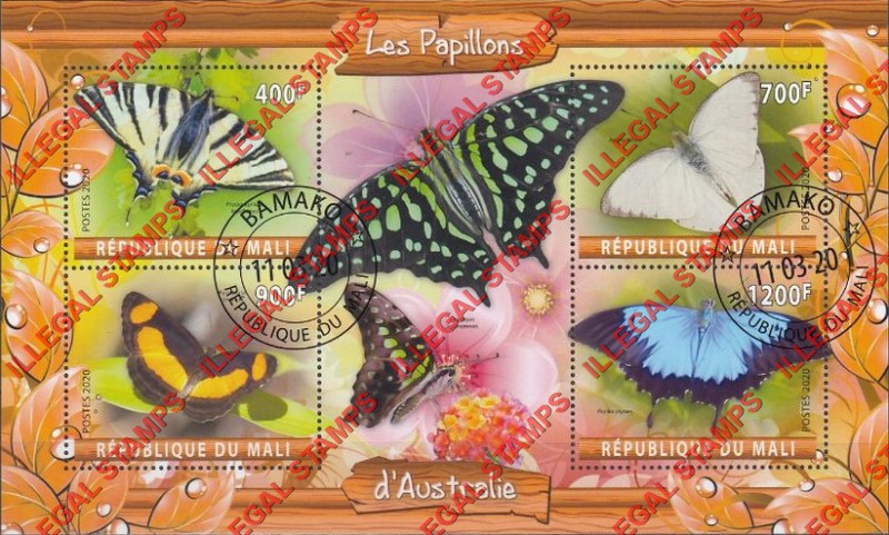 Mali 2020 Butterflies in Australia Illegal Stamp Souvenir Sheet of 4