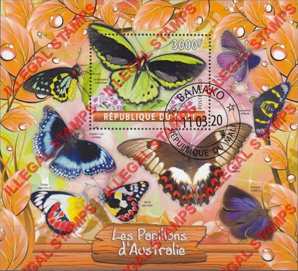 Mali 2020 Butterflies in Australia Illegal Stamp Souvenir Sheet of 1