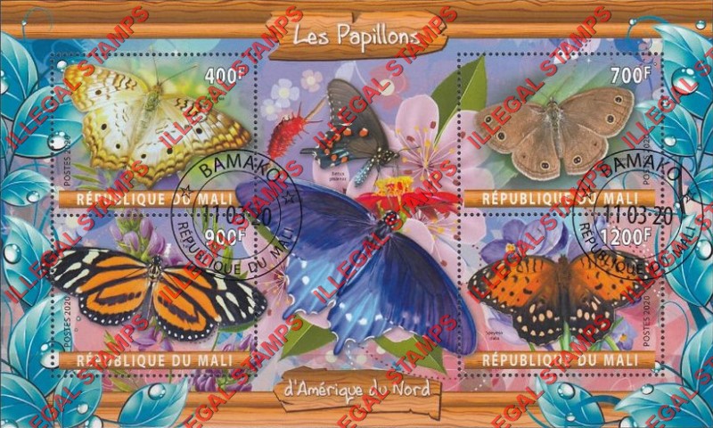 Mali 2020 Butterflies in North America Illegal Stamp Souvenir Sheet of 4