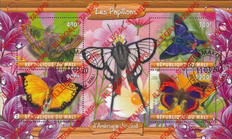 Mali 2020 Butterflies in South Africa Illegal Stamp Souvenir Sheet of 4