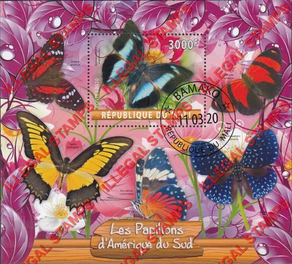 Mali 2020 Butterflies in South Africa Illegal Stamp Souvenir Sheet of 1