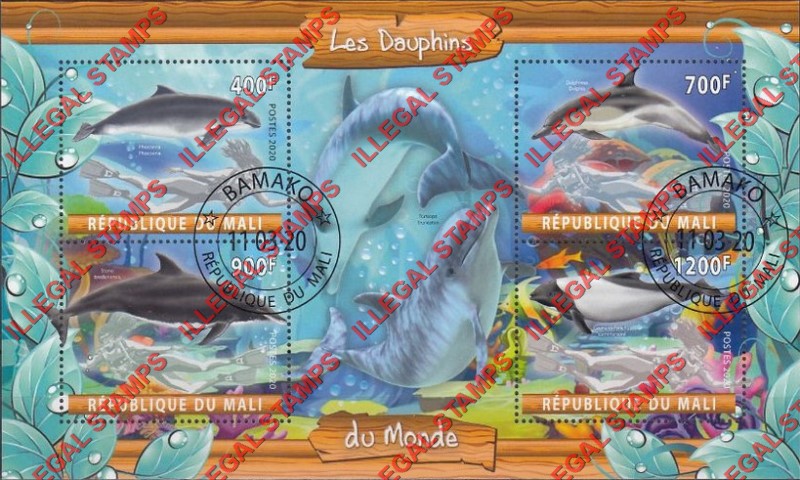 Mali 2020 Dolphins Illegal Stamp Souvenir Sheet of 4