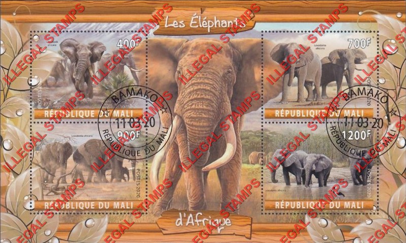 Mali 2020 Elephants Illegal Stamp Souvenir Sheet of 4