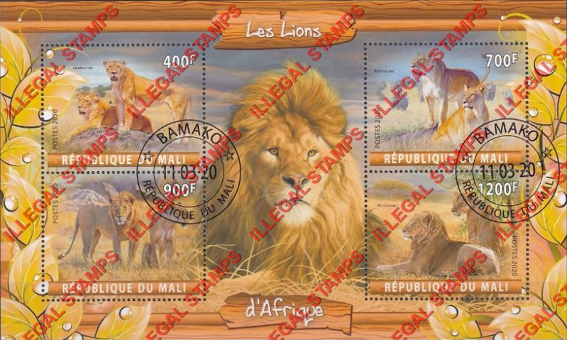 Mali 2020 Lions Illegal Stamp Souvenir Sheet of 4