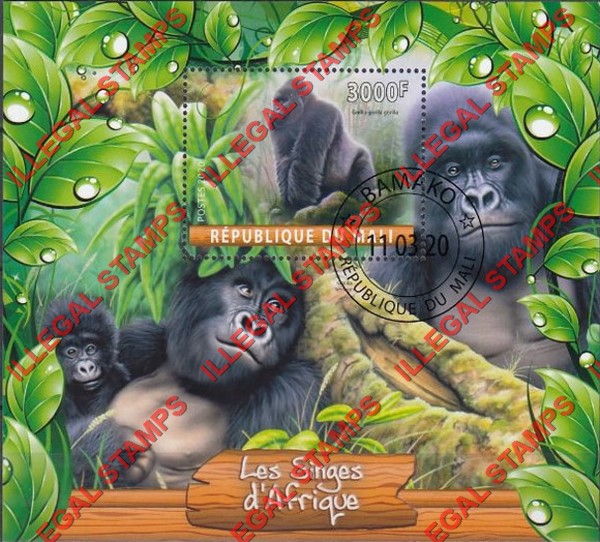 Mali 2020 Monkeys Illegal Stamp Souvenir Sheet of 1