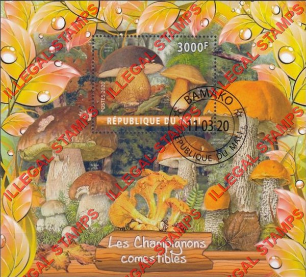 Mali 2020 Mushrooms Edible Illegal Stamp Souvenir Sheet of 1