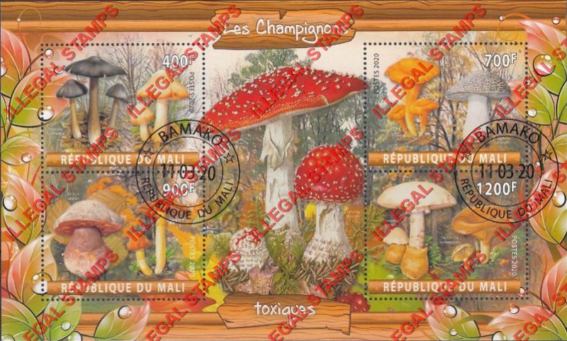 Mali 2020 Mushrooms Toxic Illegal Stamp Souvenir Sheet of 4