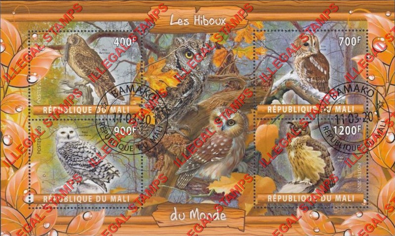 Mali 2020 Owls Illegal Stamp Souvenir Sheet of 4