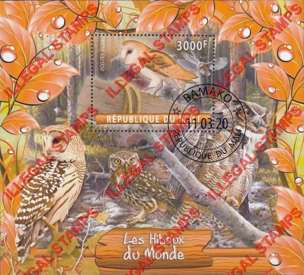 Mali 2020 Owls Illegal Stamp Souvenir Sheet of 1