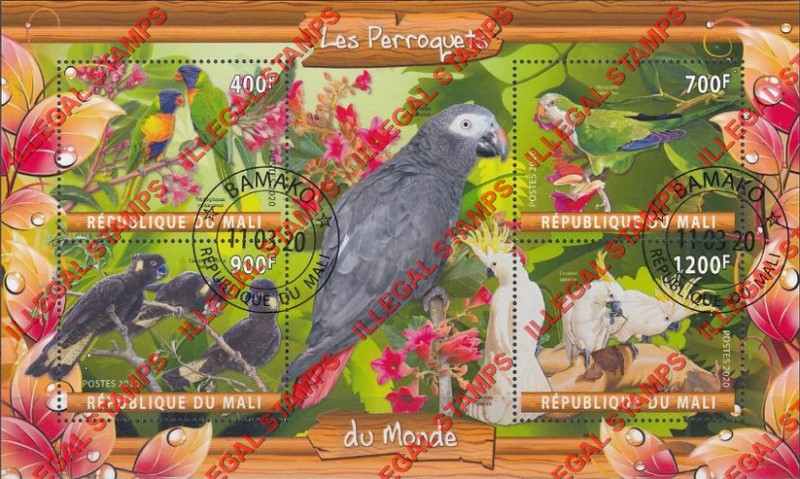 Mali 2020 Parrots Illegal Stamp Souvenir Sheet of 4