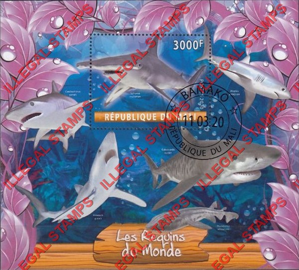 Mali 2020 Sharks Illegal Stamp Souvenir Sheet of 1