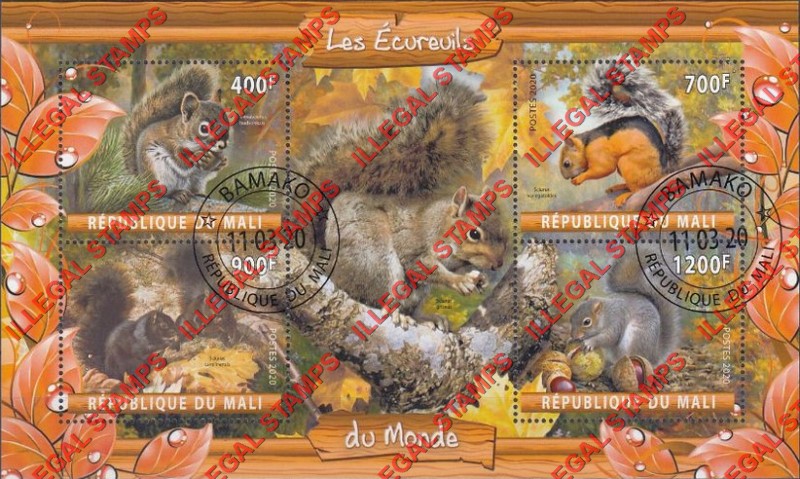 Mali 2020 Squirrels Illegal Stamp Souvenir Sheet of 4
