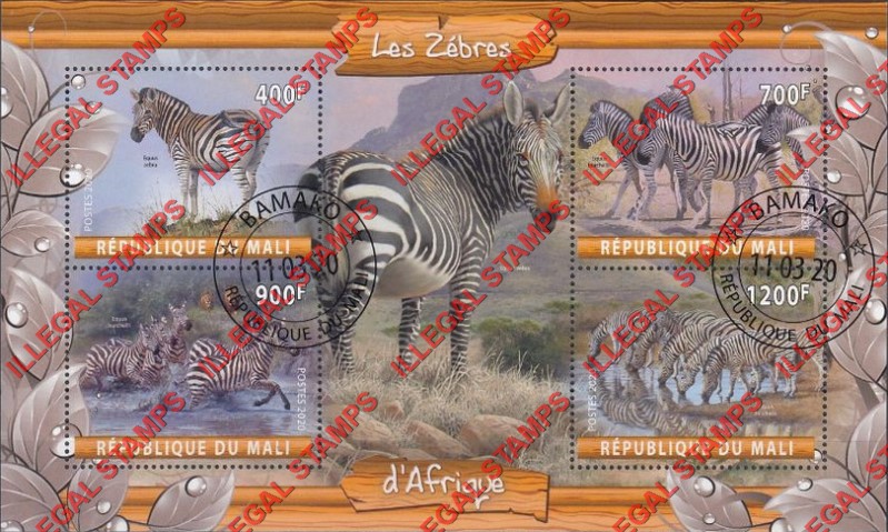 Mali 2020 Zebras Illegal Stamp Souvenir Sheet of 4