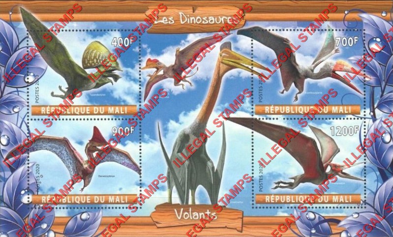Mali 2020 Dinosaurs Flying Illegal Stamp Souvenir Sheet of 4