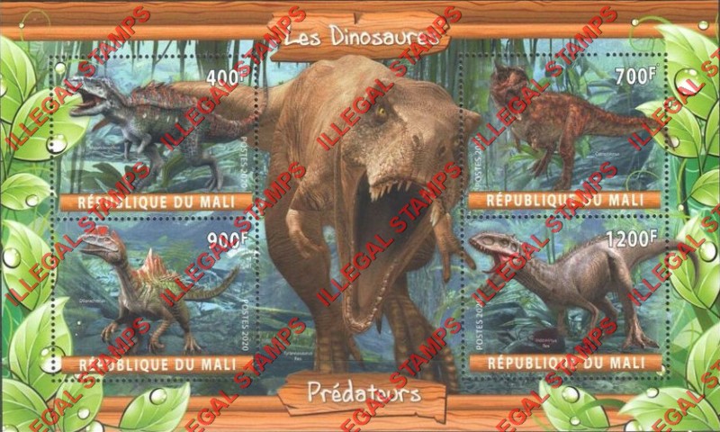 Mali 2020 Dinosaurs Predators Illegal Stamp Souvenir Sheet of 4