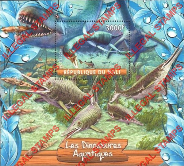 Mali 2020 Dinosaurs Aquatic Illegal Stamp Souvenir Sheet of 1