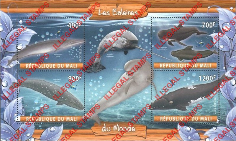 Mali 2020 Whales Illegal Stamp Souvenir Sheet of 4