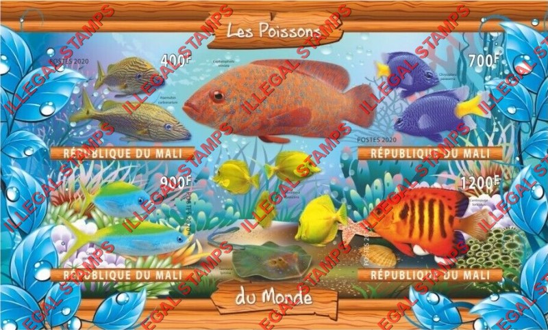 Mali 2020 Fish Illegal Stamp Souvenir Sheet of 4