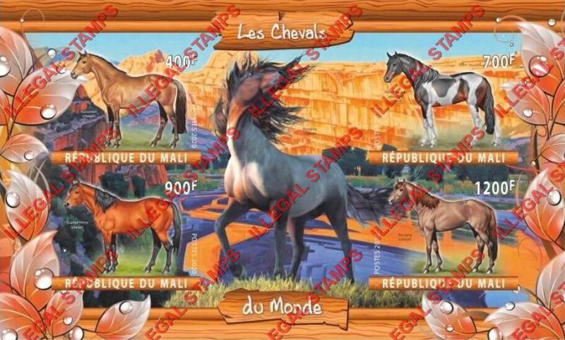 Mali 2020 Horses Illegal Stamp Souvenir Sheet of 4