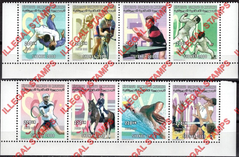 MAURITANIA 2000 Olympic Games in Sydney Counterfeit Illegal Stamp Se-tenant Sets of 4
