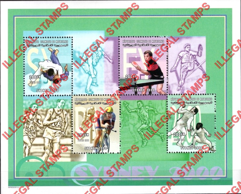 MAURITANIA 2000 Olympic Games in Sydney Counterfeit Illegal Stamp Souvenir Sheet of 4 (Sheet 2)