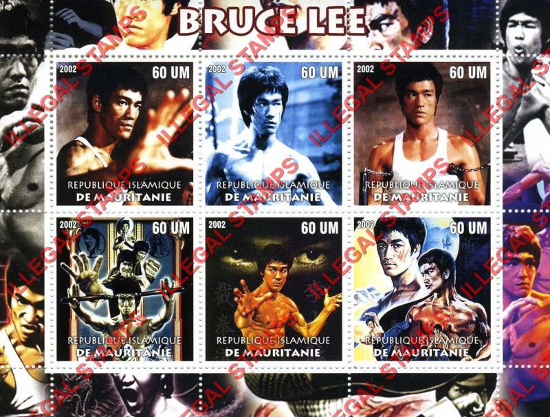MAURITANIA 2002 Bruce Lee Counterfeit Illegal Stamp Souvenir Sheet of 6