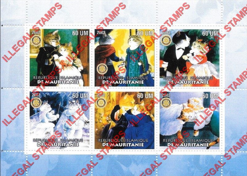 MAURITANIA 2002 Cats with Rotary Logo Counterfeit Illegal Stamp Souvenir Sheet of 6 (Sheet 2)
