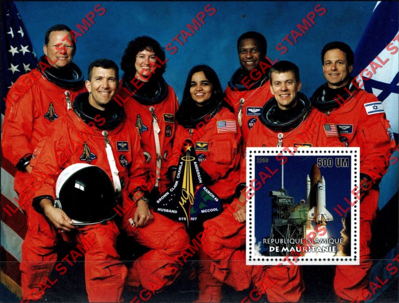 MAURITANIA 2003 Columbia Space Shuttle Disaster Counterfeit Illegal Stamp Souvenir Sheet of 1 (Sheet 1)