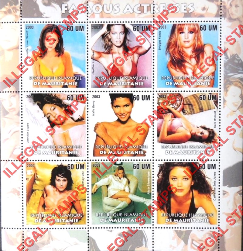 MAURITANIA 2003 Famous Actresses Counterfeit Illegal Stamp Souvenir Sheet of 9 (Sheet 1)